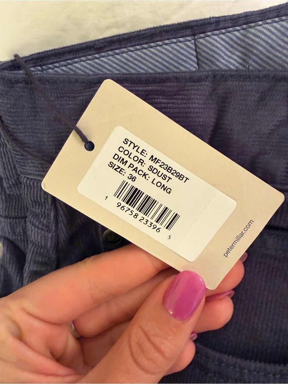 BRAND NEW Peter Millar Five Pocket Corduroy Stone Blue Pants